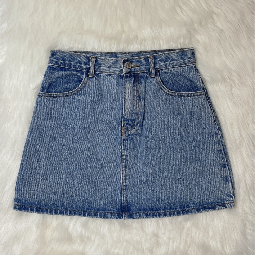 Brandy Melville medium wash denim high waist mini skirt